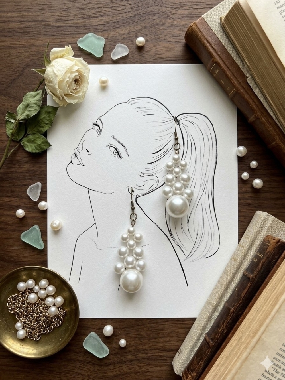 Pearl Cluster Drop Earrings — White Faux Pearl Dangles